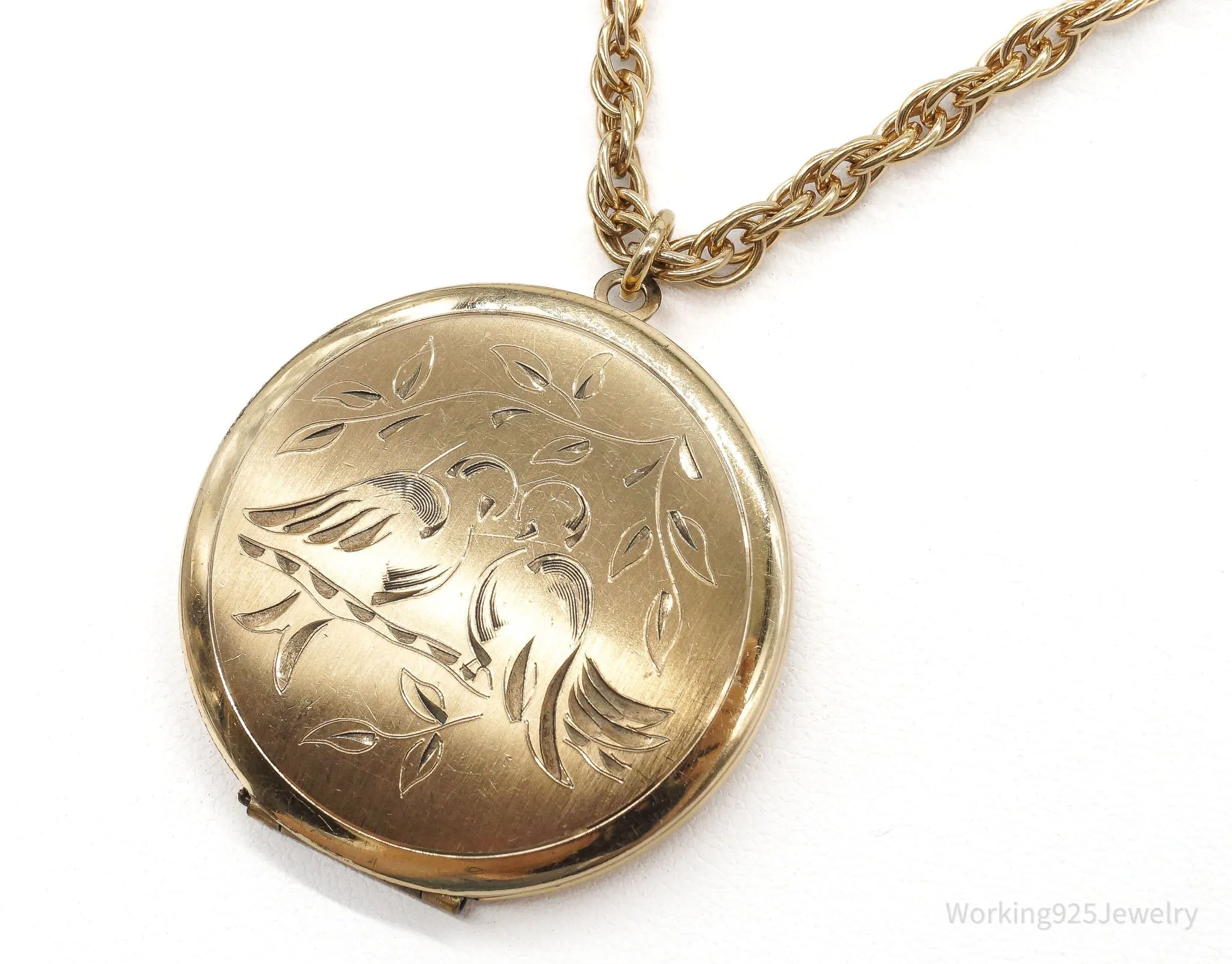 Large Antique Walter E Hayward 12K Gold Filled "Love Birds" Locket Necklace