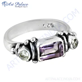 Latest Luxury Amethyst Cubic Zirconia Gemstone Silver Ring - Buy Now