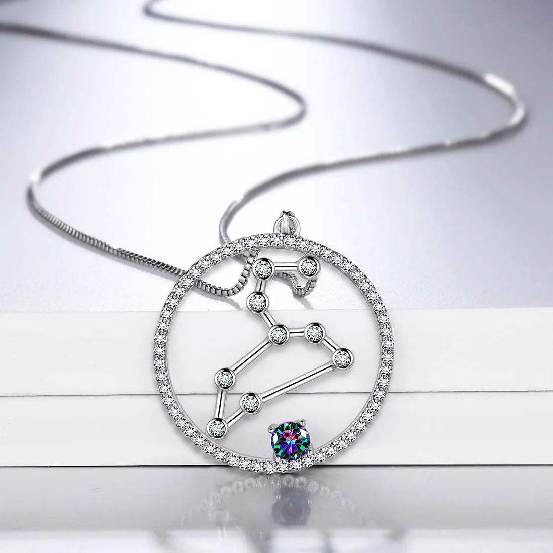 Leo Zodiac Necklace Pendant Women Girls Jewelry Birthday Gift Mystic Topaz 925 Silver