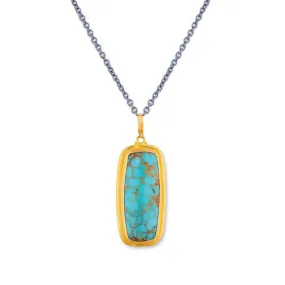 Lika Behar My World Kingman Turquoise Pendant Necklace in 24K Yellow Gold and Oxidized Sterling Silver