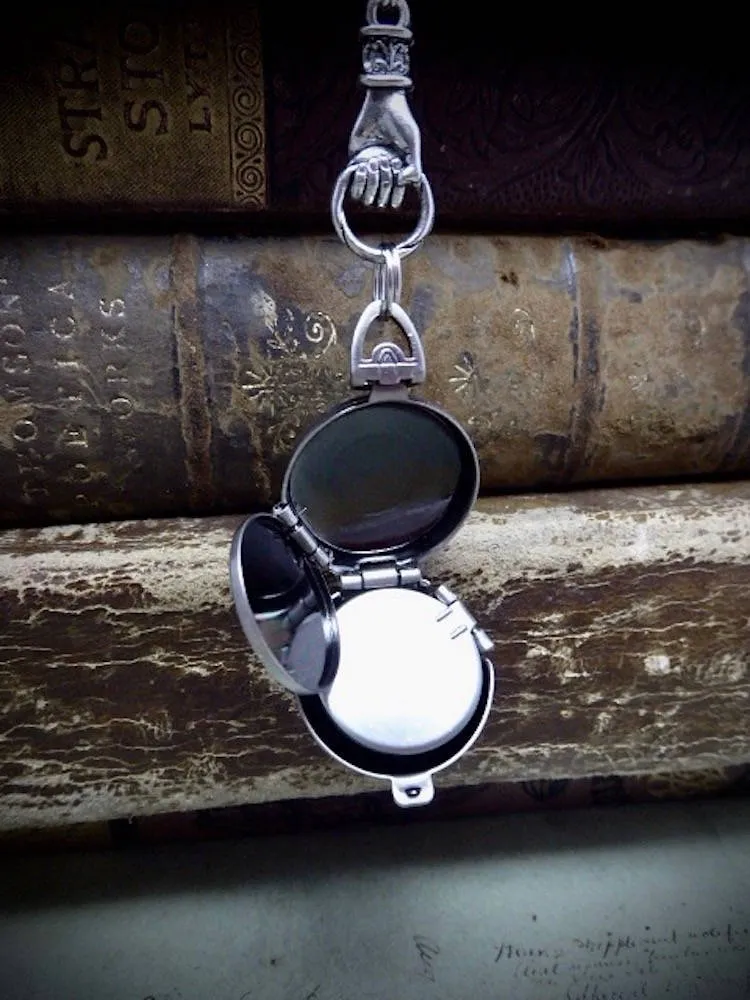 Locket - Steampunk jewelry necklace - Hand holding Double locket personalize with Birthstone