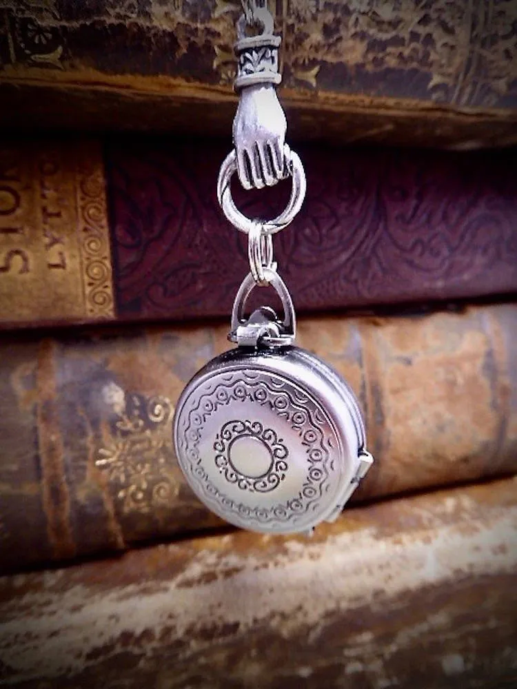 Locket - Steampunk jewelry necklace - Hand holding Double locket personalize with Birthstone