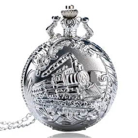 Locomotive Silver Train Pocket Watch For Man or Woman