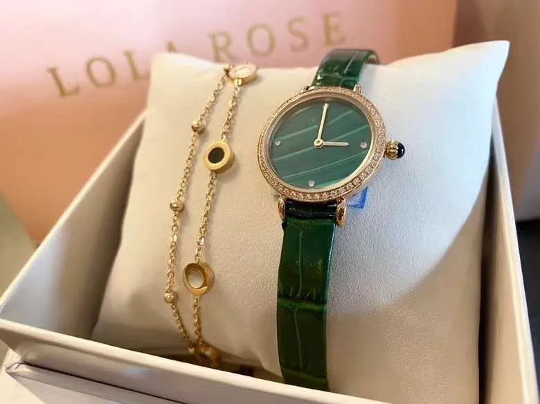 Lola Rose Small Green Watch Set Roller Small Golden Watch Square British Starry Watch Girl