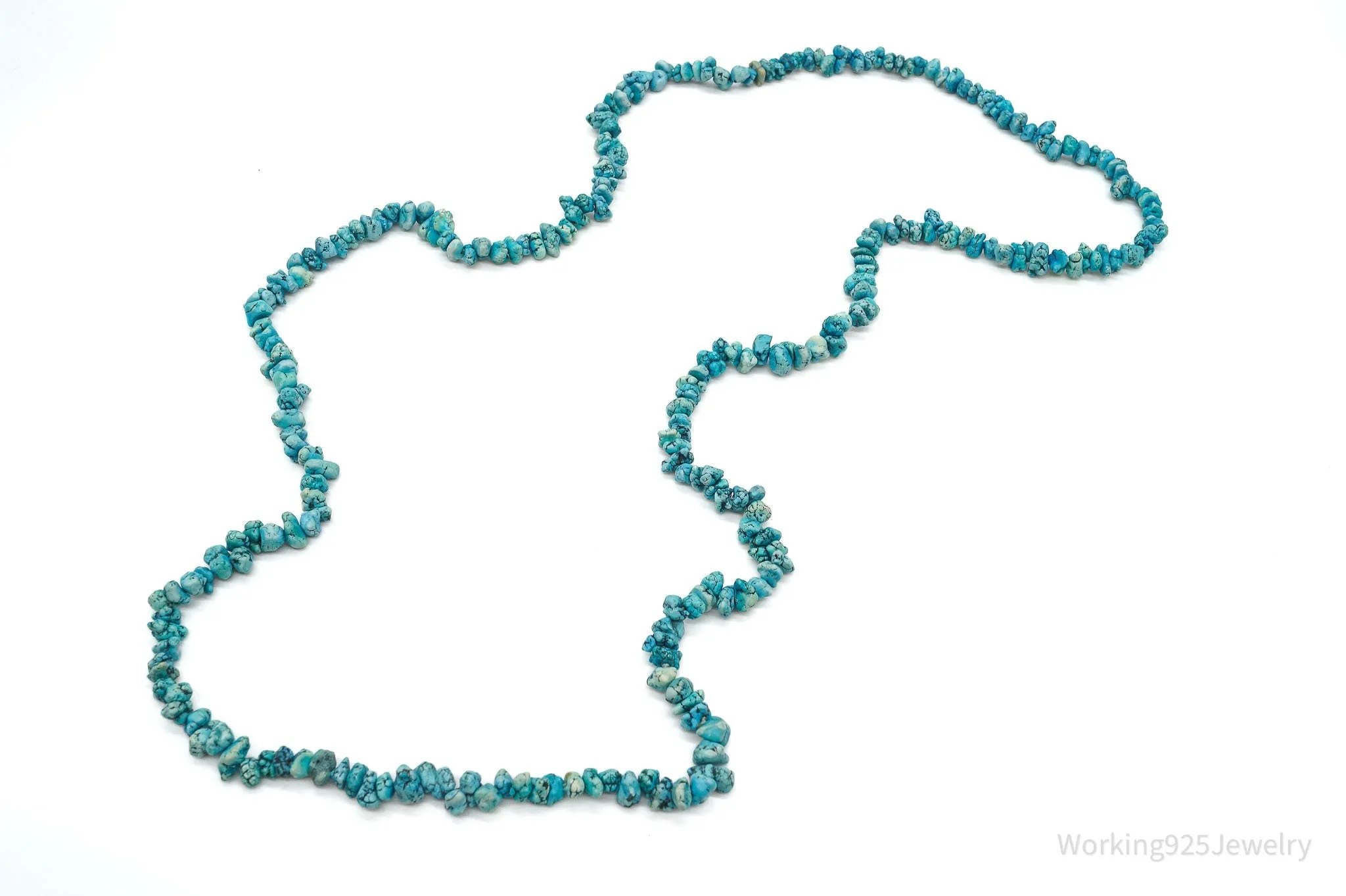 Long Vintage Southwestern Turquoise Nugget Beads String Necklace 36"