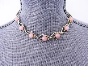 LOVELY 1950s Necklace,Pink Moon Glow and Gold Tone Metal Necklace,Bridal Necklace, Mid Century Jewelry,Collectible Vintage Jewelry