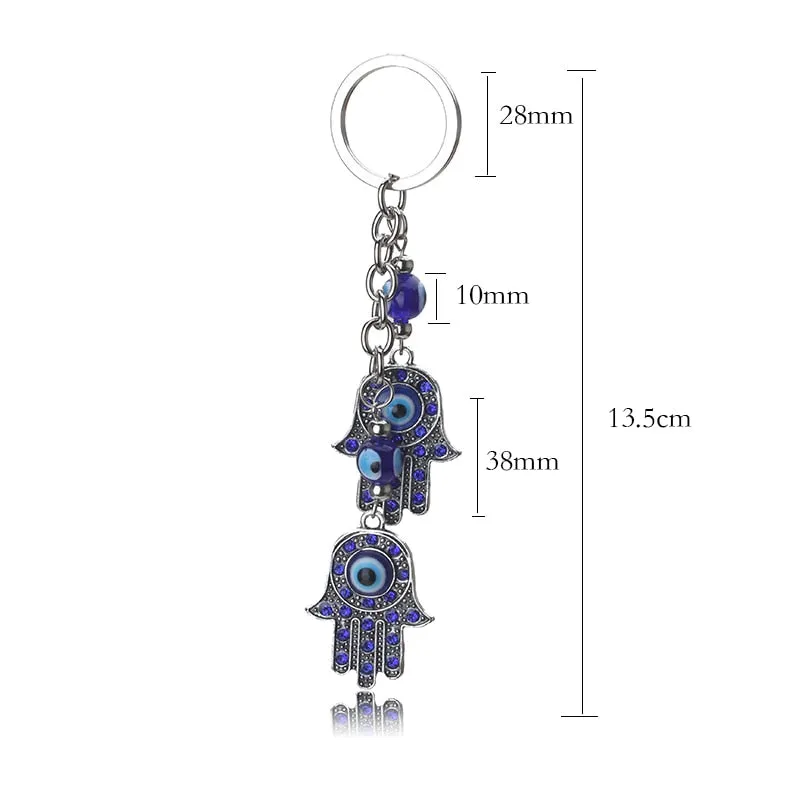 Lucky Eye Charms Keychain Hamsa Hand Pendent Tassel Key Chain Alloy Car Key Chain