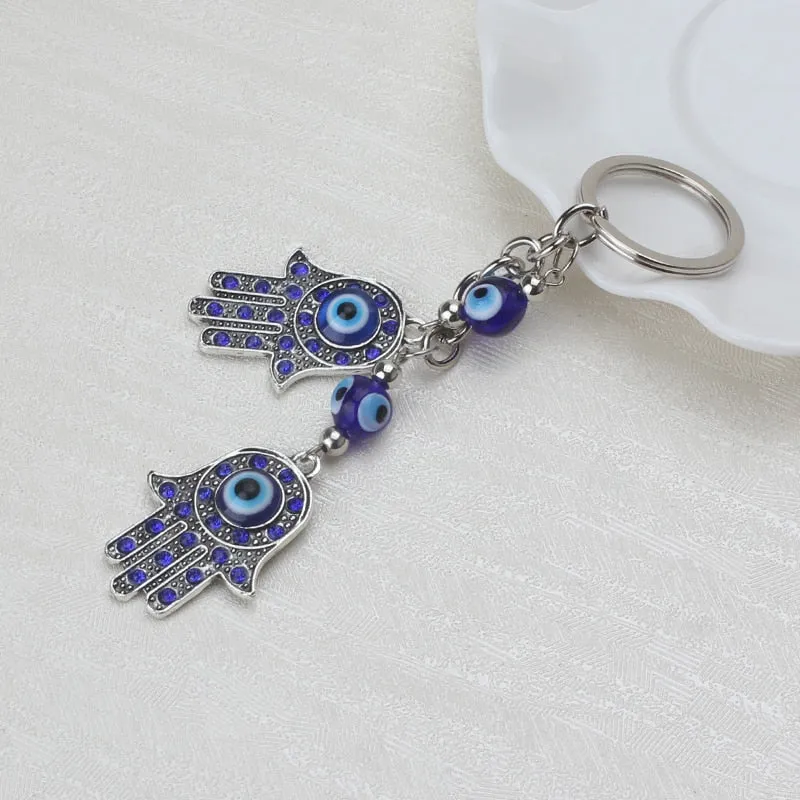 Lucky Eye Charms Keychain Hamsa Hand Pendent Tassel Key Chain Alloy Car Key Chain