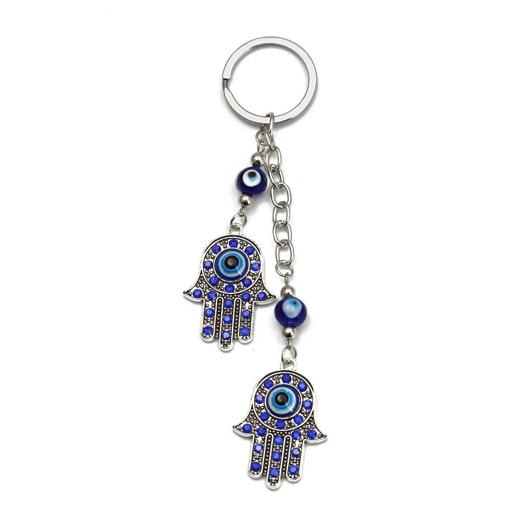 Lucky Eye Charms Keychain Hamsa Hand Pendent Tassel Key Chain Alloy Car Key Chain