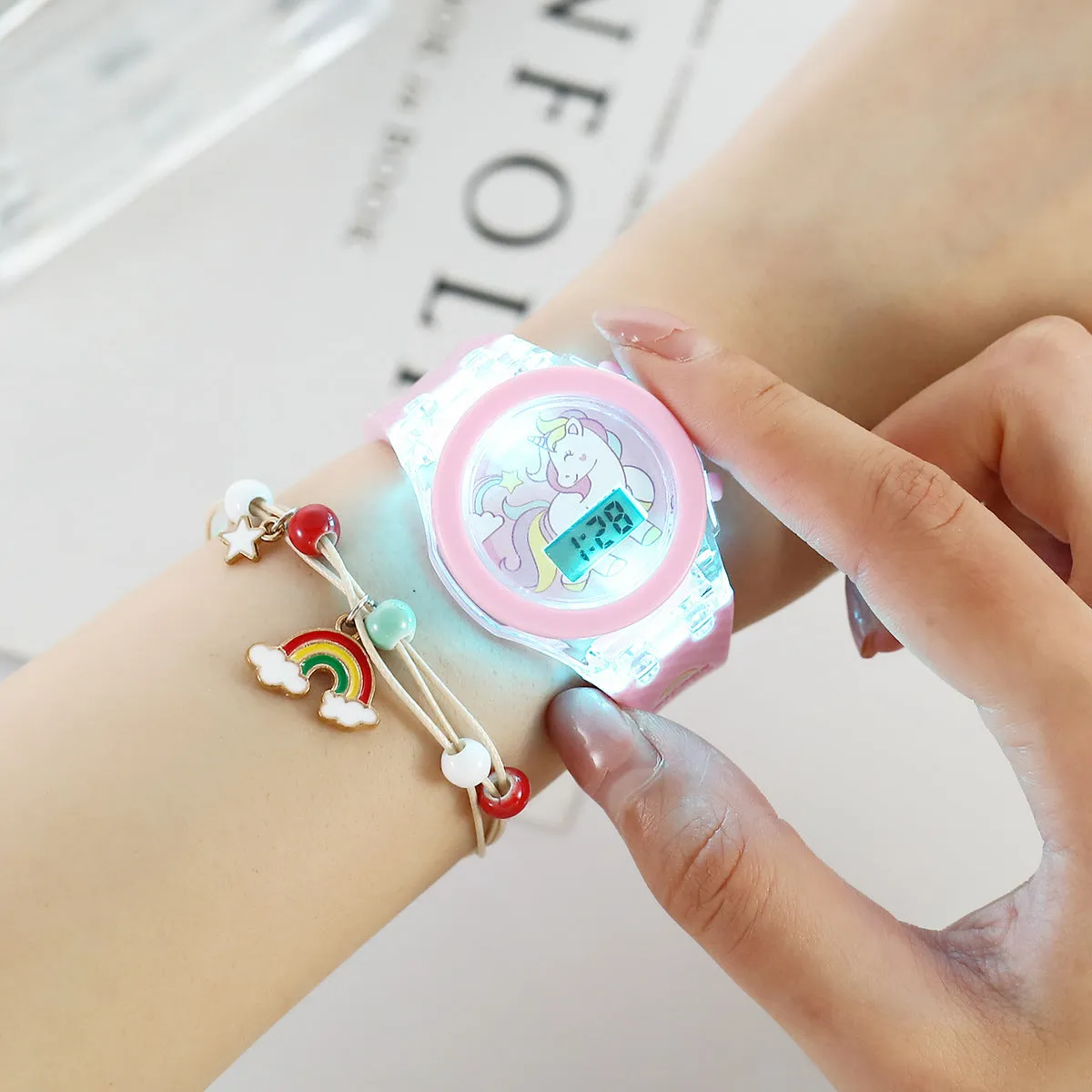 Luminous Watch Unicorn Luminous Silicone Electronic Watch plus Bracelet (2pcs/Set)