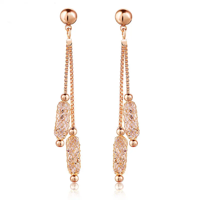 Luxury 18k Champagne Gold Plated Drop Earrings Wire Zircon Crystal Female Christmas Gift Jewelry