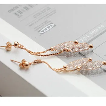 Luxury 18k Champagne Gold Plated Drop Earrings Wire Zircon Crystal Female Christmas Gift Jewelry