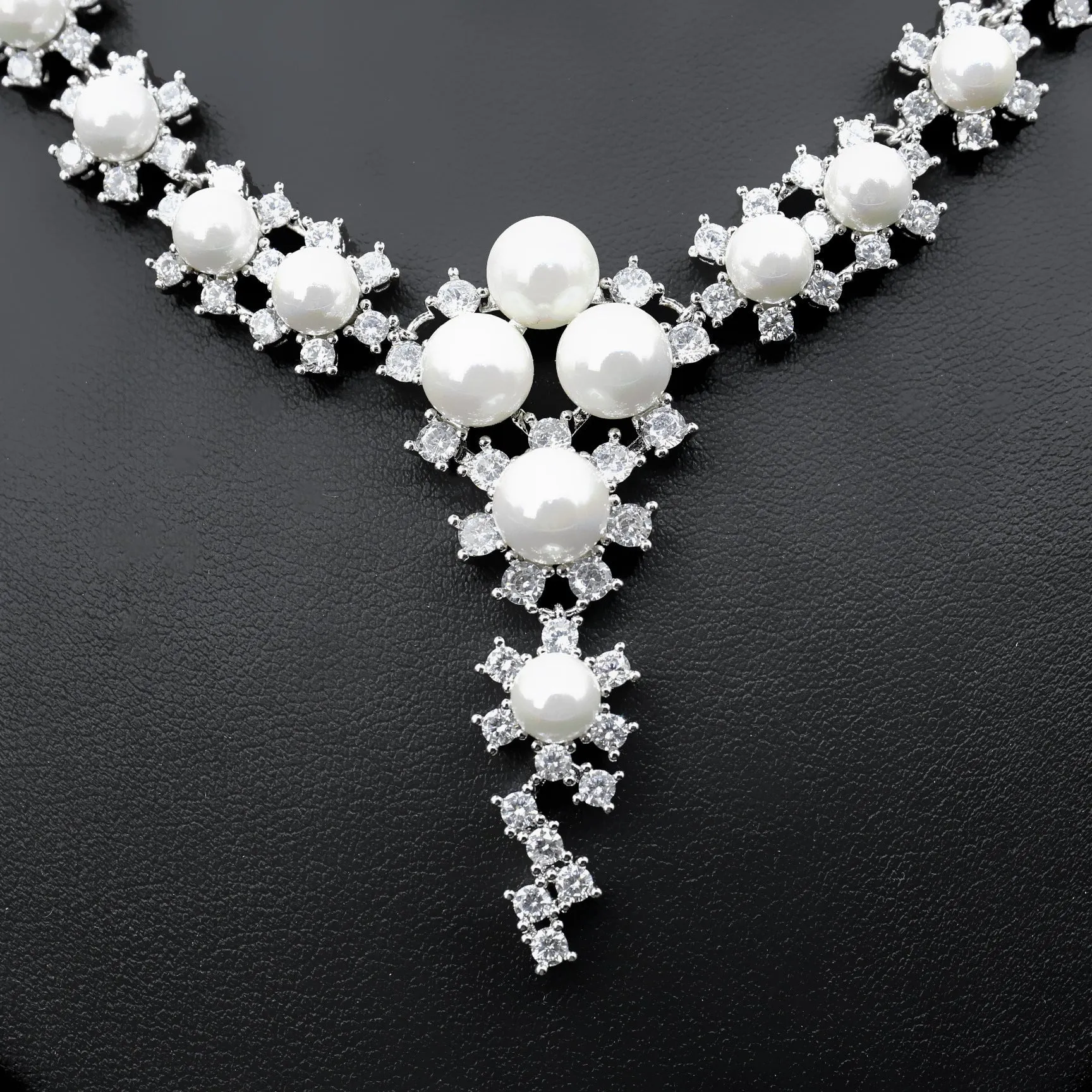 Luxy Moon Pearl Cubic Zirconia Wedding Jewelry Sets Necklaces For Girls