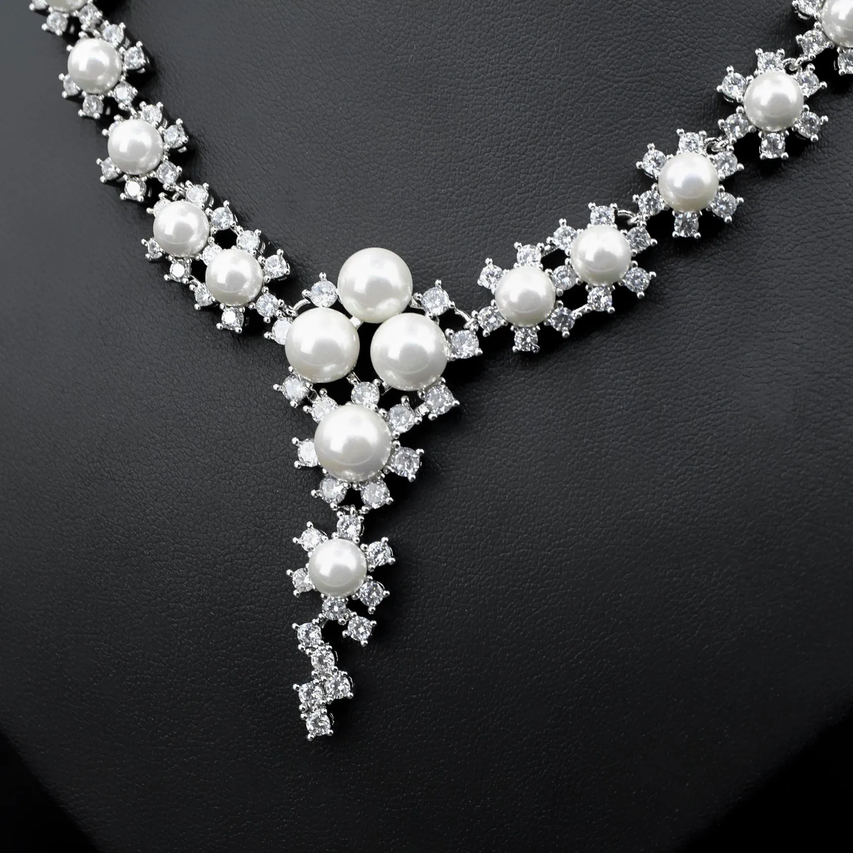 Luxy Moon Pearl Cubic Zirconia Wedding Jewelry Sets Necklaces For Girls