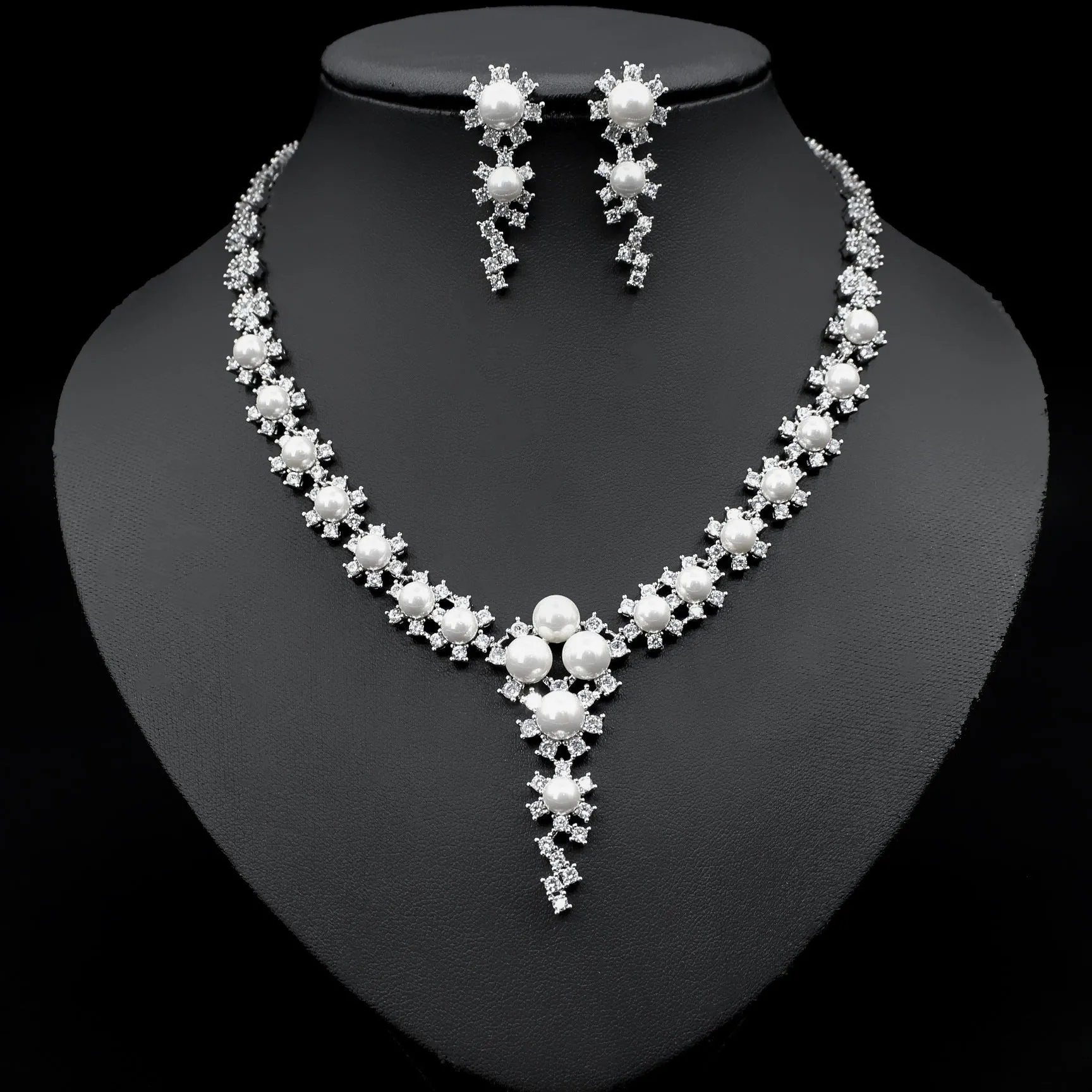 Luxy Moon Pearl Cubic Zirconia Wedding Jewelry Sets Necklaces For Girls