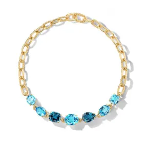 Marbella Chain Necklace in 18K Yellow Gold with Blue Topaz and Hampton Blue Topaz, 8.5mm