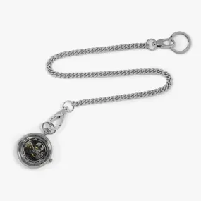 Mechanical Skeleton Pocket Watch In Rhodium Plated