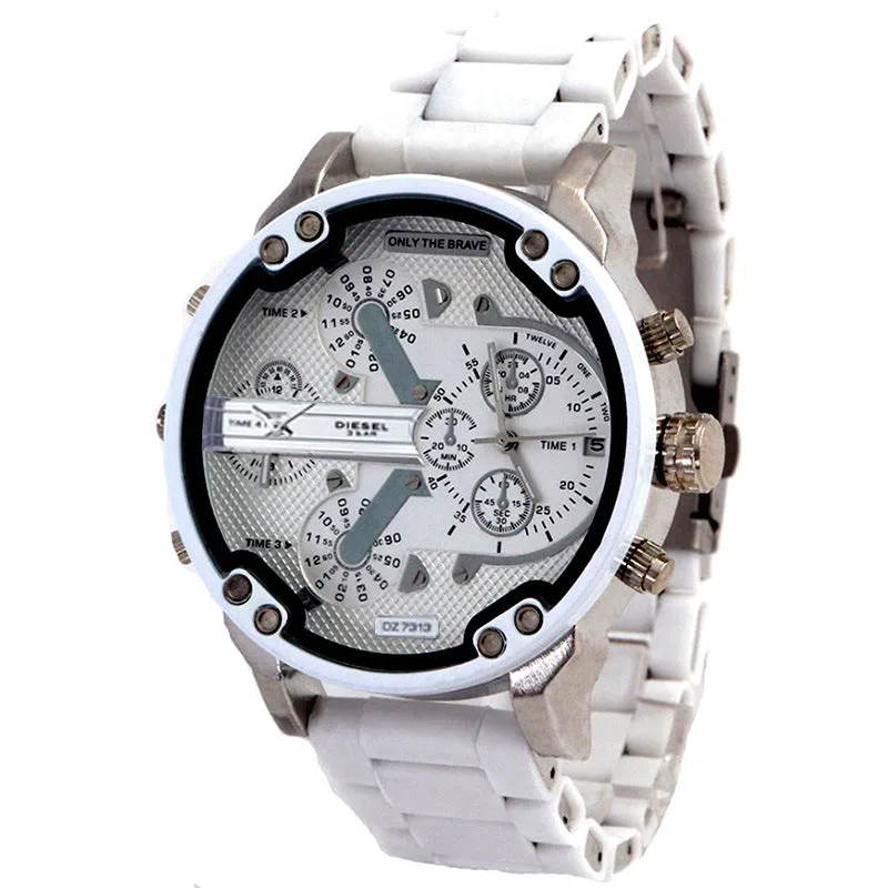 Men's Versatile Fashion Handsome Super Large Dial Double Inserts Rubber Coated Steel Belt Quartz Watch