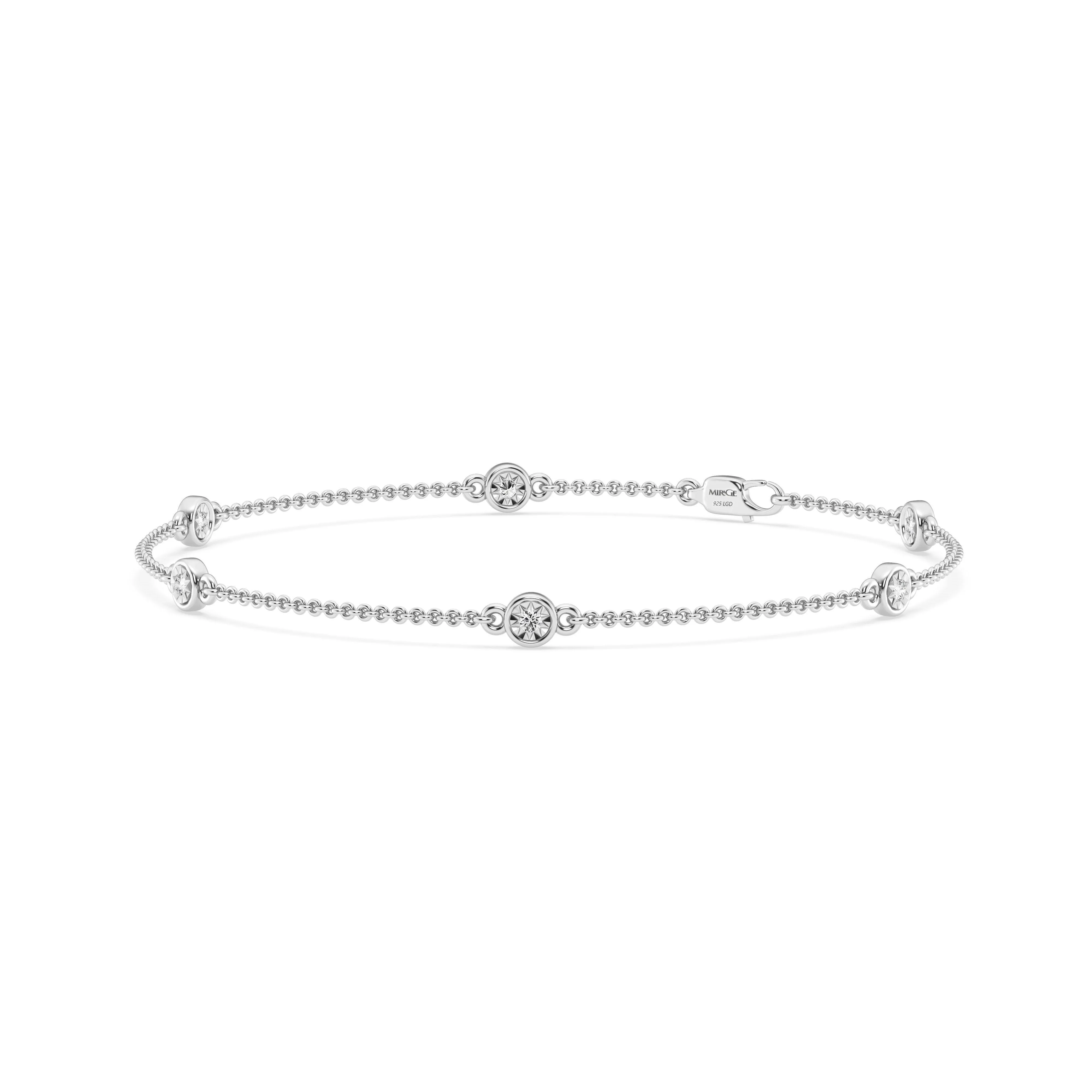 Mirage 6 Station Bracelet with 0.10ct of Laboratory Grown Diamonds in Sterling Silver and Platinum