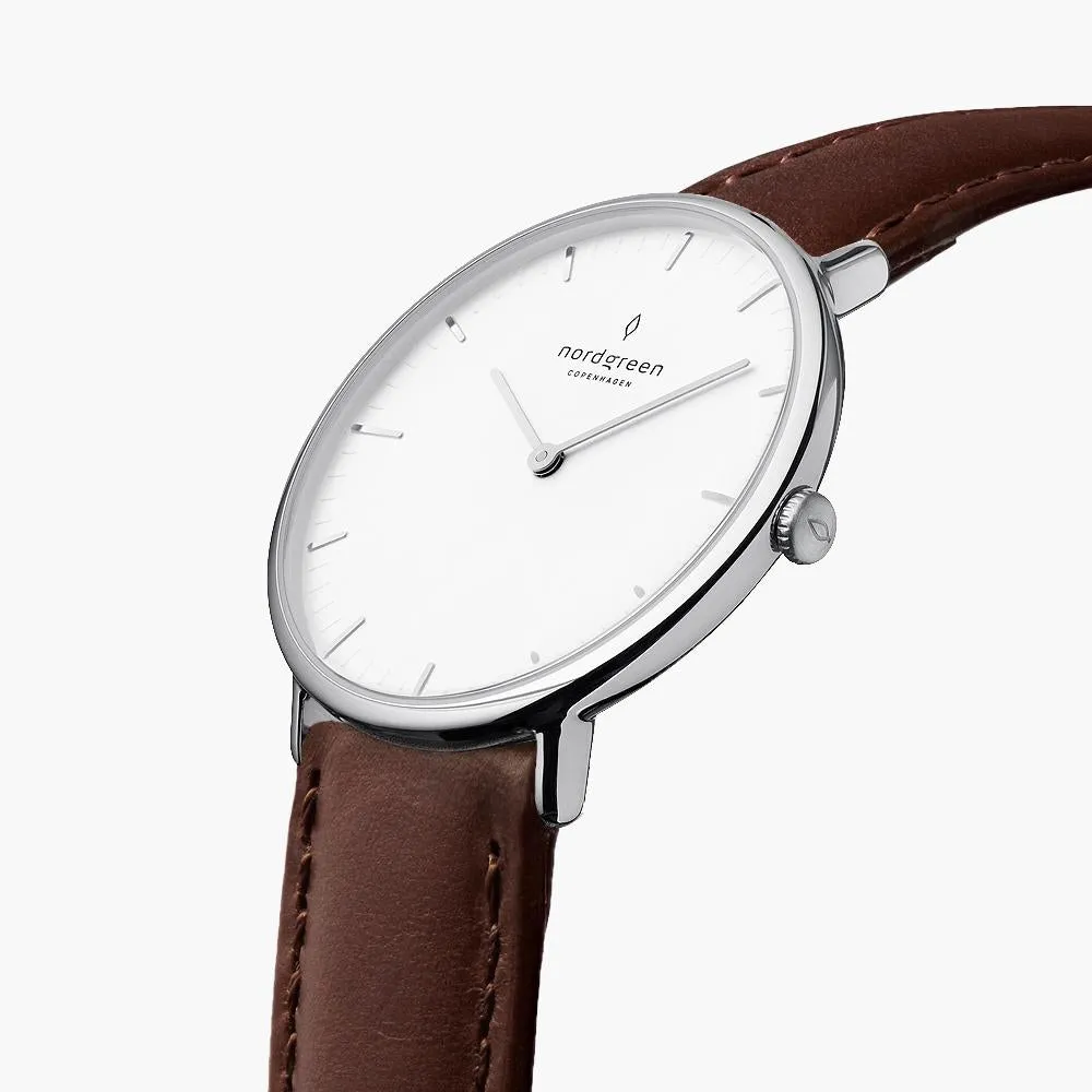 Native - BUNDLE White Dial Silver | Dark Brown Leather / Black Leather / Navy Leather Strap