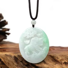 Natural Green Jadeite Jade "Bull" Zodiac Pendant Necklace For Men, Collectibles.