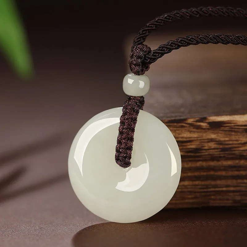 Natural Hetian Qingshui Jade Ping An Kou Jade Pendant Necklace Couple Gift