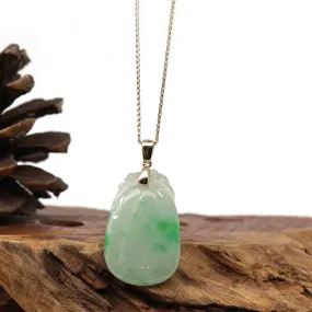 Natural Ice Lavender Jadeite Jade Shou Tao ( Longevity Peach ) Necklace With 14k Yellow Gold Bail