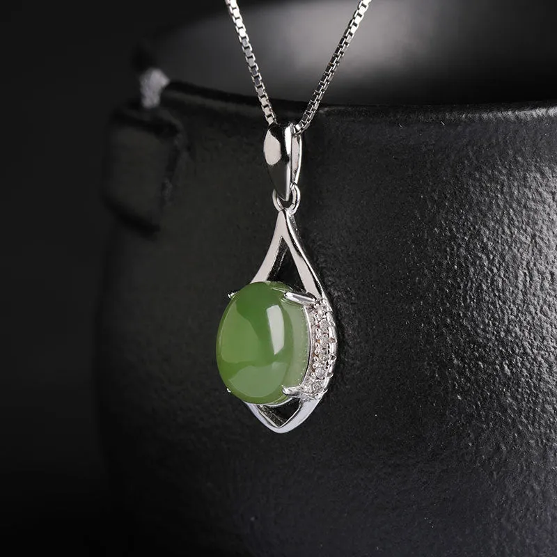 Natural Jade Pendant Nephrite Silver Zircon Pendant ZPT179