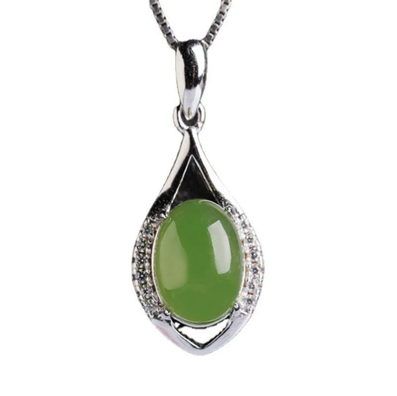 Natural Jade Pendant Nephrite Silver Zircon Pendant ZPT179