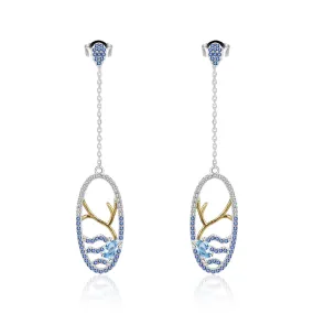 Natural Topaz Lake In Oval Long Design Silver Drop Earrings for Women