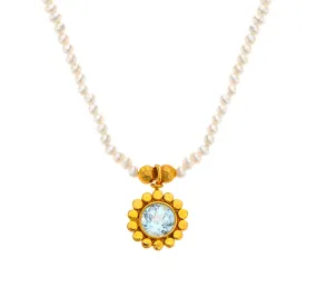 Nava Zahavi Yellow Gold Pearls and Blue Topaz Necklace