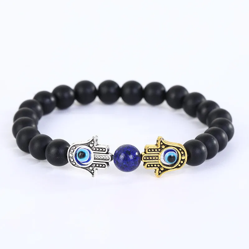 New Black Glitter Stone Beaded Men's Bracelet