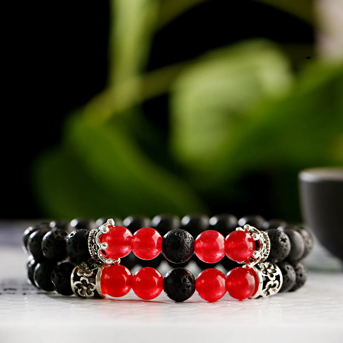 New Black Glitter Stone Beaded Men's Bracelet