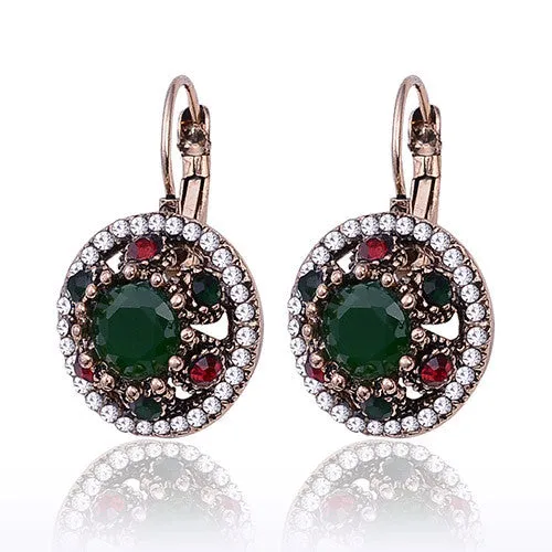 New Fashion Jewelry Round Crystal Rhinestones Vintage Drop Earrings Women Hanging Earrings Accessories