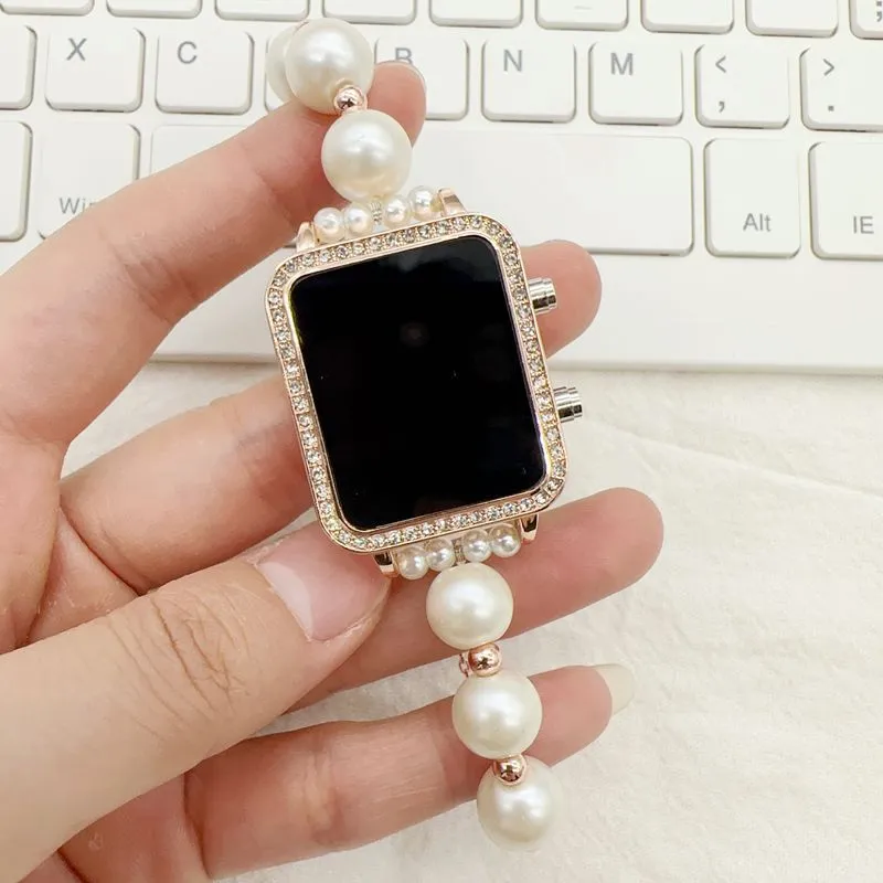 Niche design square temperament pearl women's watch Internet celebrity creative handmade beaded LED display Watch