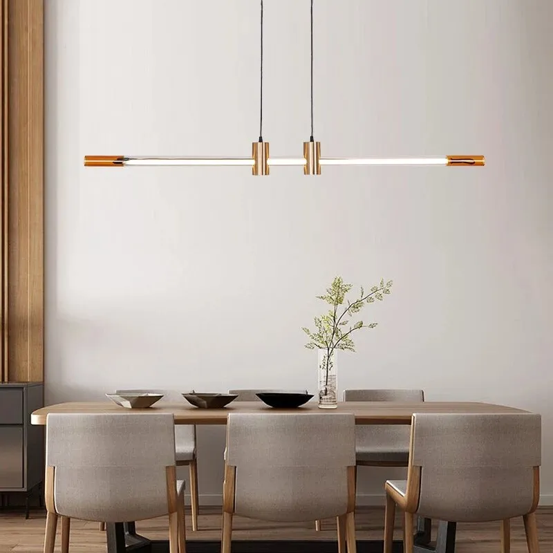 Nordic Minimalist Restaurant Long Strip Pendant Lamps Simple Chandelier Modern Designer Dining Table Bar Office Hanging Lighting