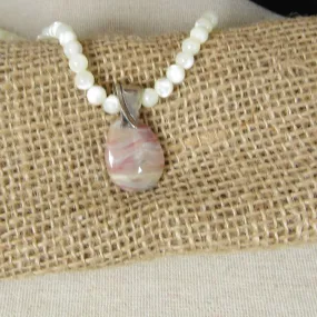 Ocean Wave Jasper on Mother of Pearl Beaded  Necklace