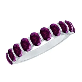 Oval Cut Rhodolite Bar Set Half Eternity Ring for Her