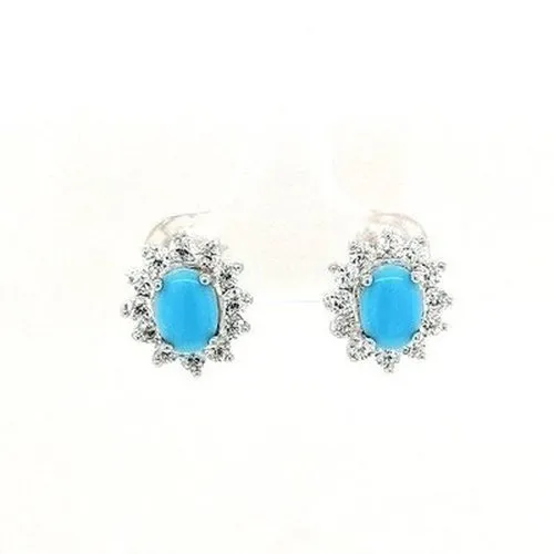 Oval CZ & Turquoise Stud earrings