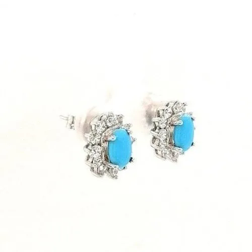 Oval CZ & Turquoise Stud earrings