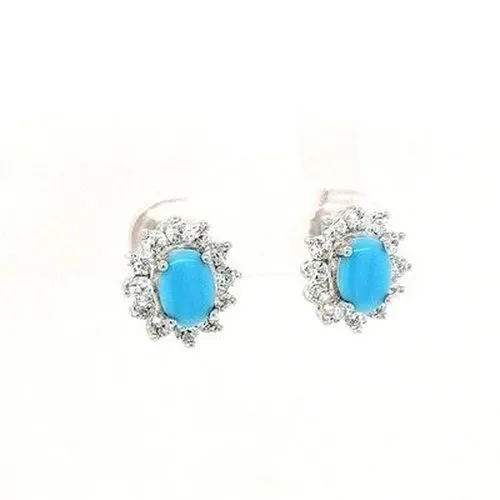 Oval CZ & Turquoise Stud earrings