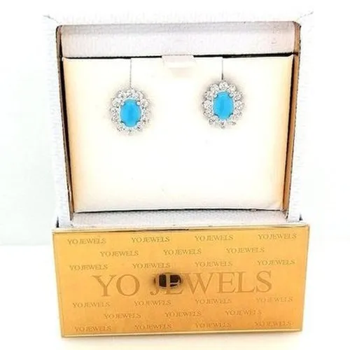 Oval CZ & Turquoise Stud earrings