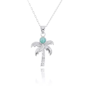 Palm Tree Necklace with Larimar and White Topaz - Miami