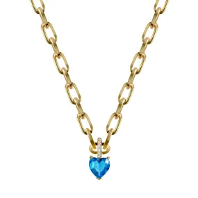 Paperclip necklace with blue heart charm