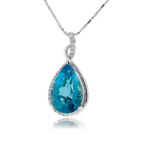 Pear Blue Topaz & Diamond Pendant