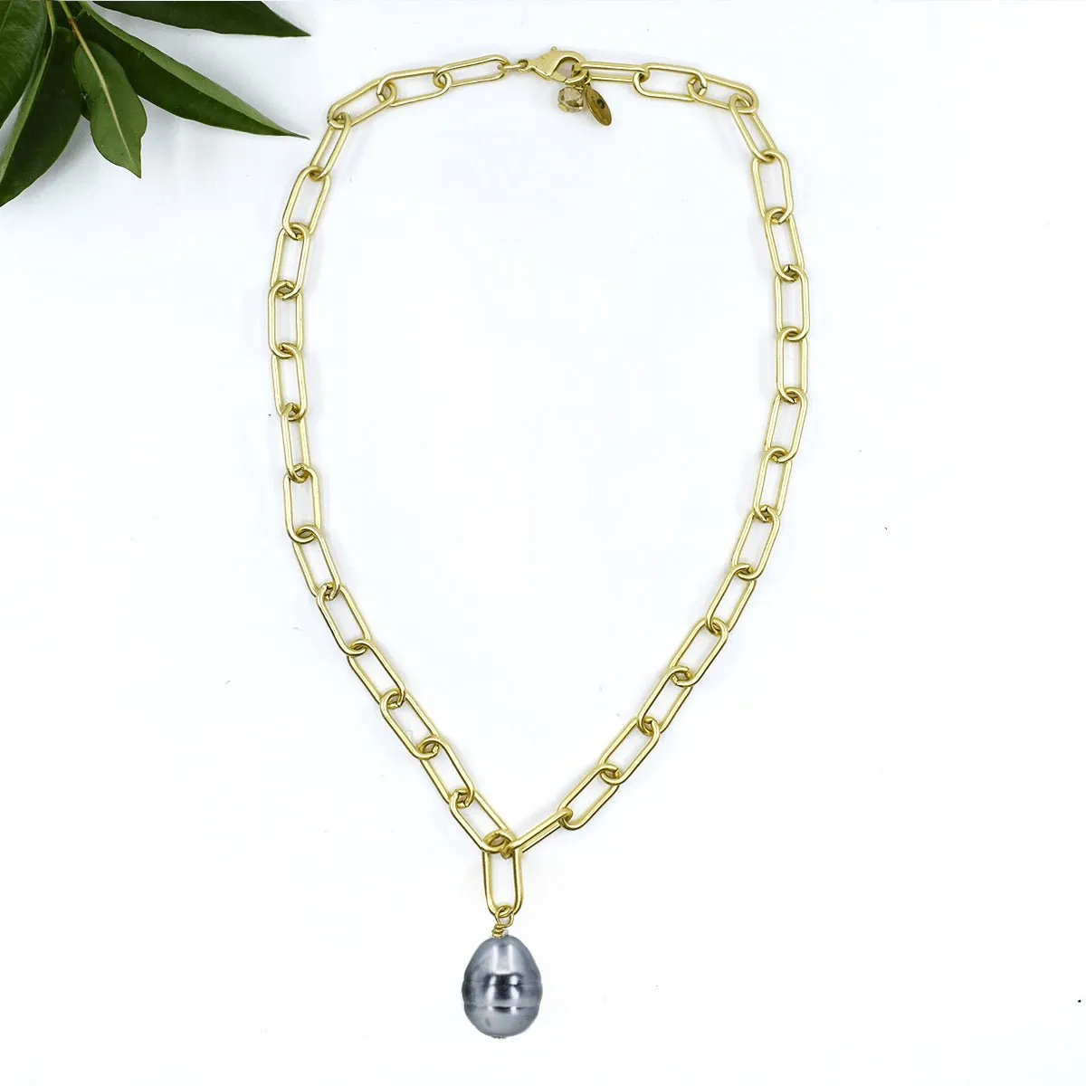 Pearl Drop Necklace, Chunky Paperclip Chain