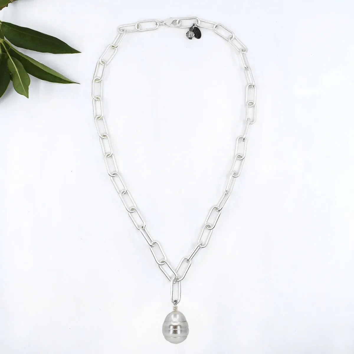 Pearl Drop Necklace, Chunky Paperclip Chain