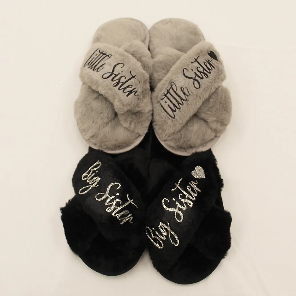 Personalized Fluffy Girls Slippers for Kids Ages 3 to 10 - Non-Skid Open Toed Style - Flower Girl Slippers - Slippers for Birthday Parties