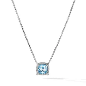 Petite Chatelaine Pavé Bezel Pendant Necklace with Blue Topaz and Diamonds