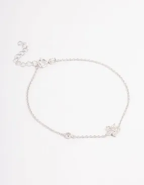 Platinum Sterling Silver Cubic Zirconia Flower Bracelet